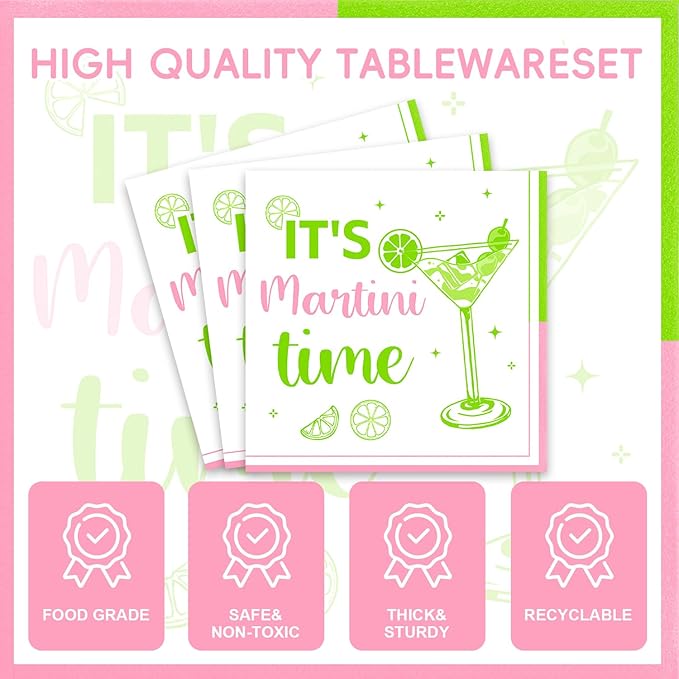 48Pcs Martini Birthday Party Supplies Margarita Disposable Plates Napkins Forks Martini Cocktail Serves 16 Baby Shower Party Decorations