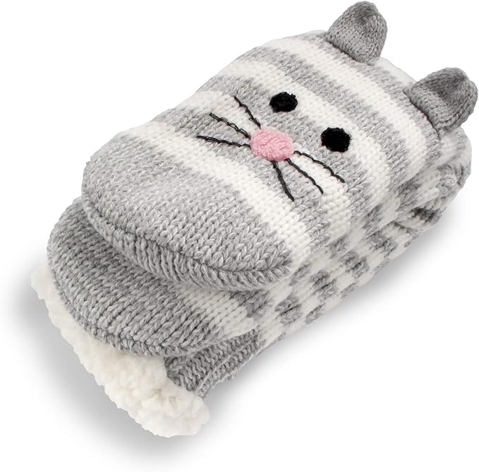 BambooMN Extra Thick Cozy Fuzzy Animal Thermal Cabin Plush Fleece-lined Knitted Crew Socks