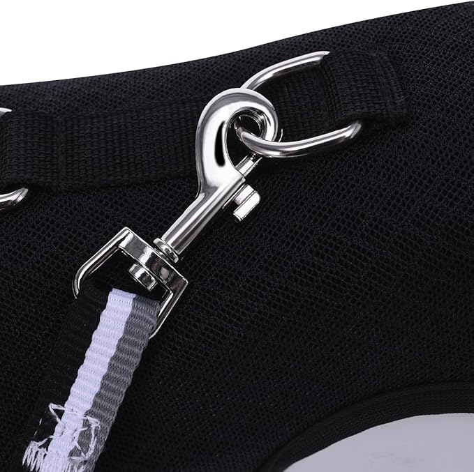 Cat Harness and Leash for Walking Escape Proof Breathable Mesh Fabric, Solid Black, XX-Large, Adjustable Cat Walking Jackets, Padded Stylish Cat Vest