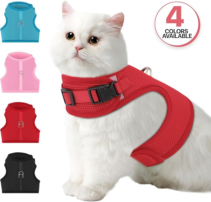 MoNiBloom Soft Cat Harness for Walking Escape Proof and Travel, Kitten Adjustable Breathable Vest Harness - Red, L
