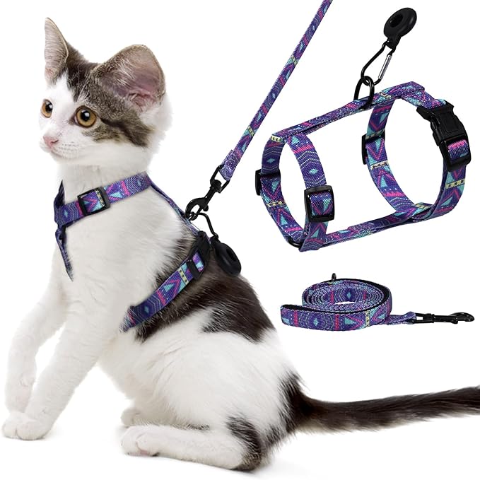 Cat Vest Harness and Leash Set with Airtag Holder, Adjustable Kitten Harness for Walking Escape Proof, Lightweight Soft and Comfortable Kitty Harness for Small Medium Large Cat
