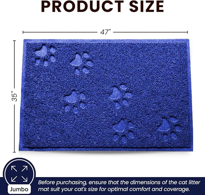 Andalus Jumbo Cat Litter Mat, Pack of 1 - Waterproof, Non-Slip & Easy to Clean Cat Litter Box Mat for Extra Efficient Pet Litter-Trapping, Blue (47” X 35”)