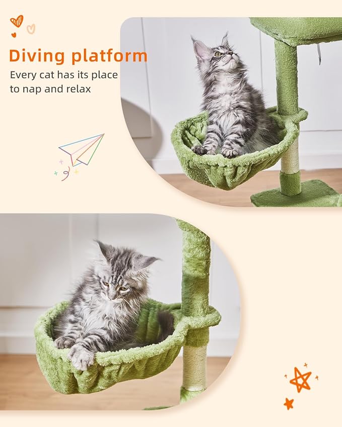 Taoqimiao Cat Tree,38.2-Inch Cat Tower for Indoor Cats,Suitable for Kittens with Luxurious cat condo with Adjustable Baskets and Luxurious Perch MS029SGR Green
