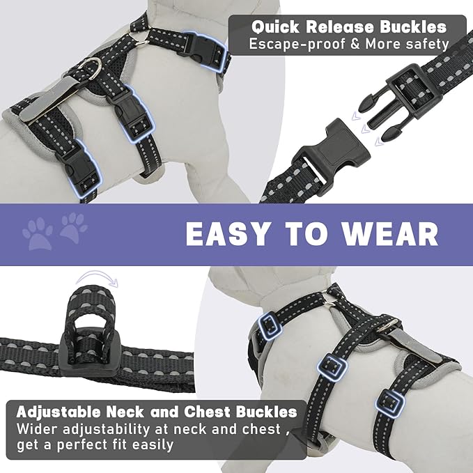 Cat Harness for Walking, Escape Proof Cat Harness and Leash Set with Reflective Strip, Adjustable Cat Leash Breathable Soft Vest for Small to Large Cats, BlackGrey, M