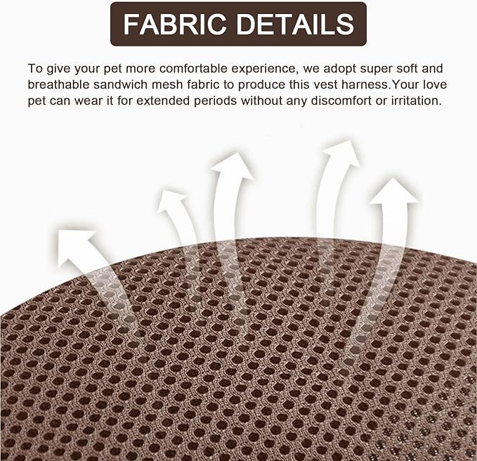 Cat Harness and Leash Set, Upgraded Escape Proof Adjustable Vest with Lead for Large Cat Small Dog Puppy Outdoor Walking, Soft Breathable Mesh Jacket with Reflective Strips for Dark Night L Brown