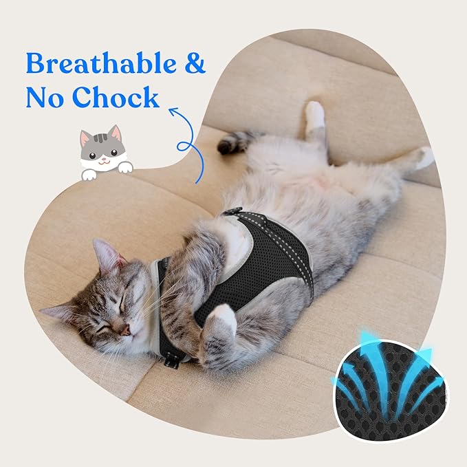 Supet Cat Harness and Leash for Walking Escape Proof, Adjustable Harness for Cats, Easy Control Large Cat Harness for Medium Small Cat, Black M