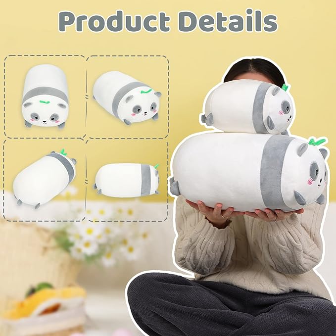 AIXINI Cute Panda Plush Pillow 15.7” Bamboo Panda Stuffed Animal, Soft Kawaii Plushies Hugging Plush Squishy Pillow Toy Gifts