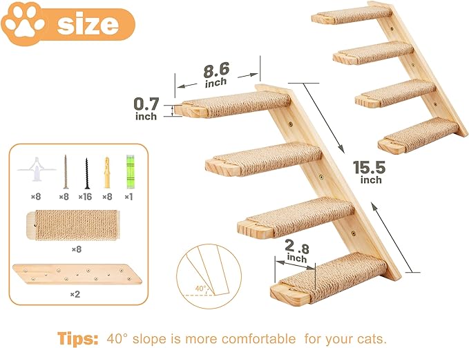 Cat Wall Furniture Set, 2PCS Cat Shelves & 2PCS 4 Steps Cat Wall Shelves Stairs Tower Cat Climbing Shelves Scratching Perches for Climbing Sleeping, Playing