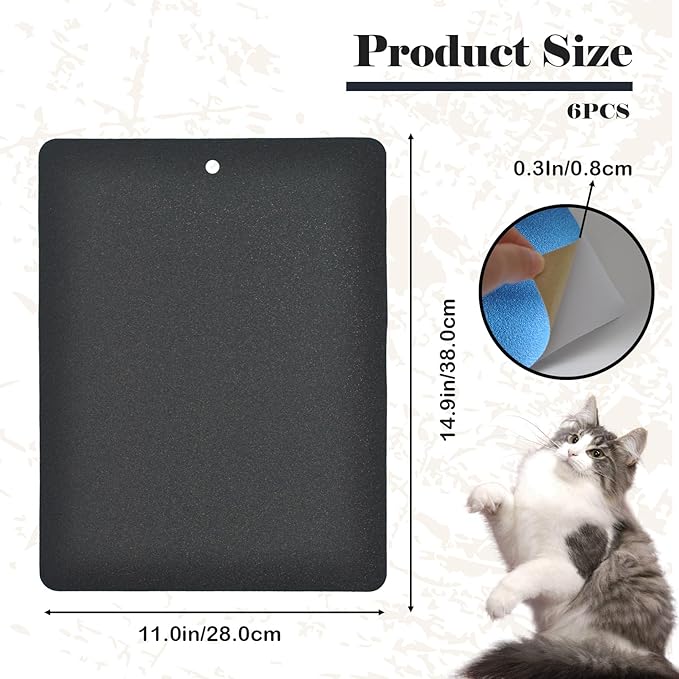 6 PCS Cat Nail File Scratcher,11.0x14.9''Nail File for Cats Scratch Liner,Cat Nail Scratching Strips with Hanging Hole Peel Stick Kitten Scratching Manicure Sandpaper for Litter Box(Black)