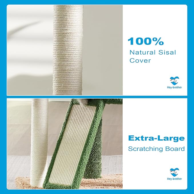 Hey-brother Cat Tree with Scratching Board, Cat Tower with Padded Plush Perch and Cozy Basket, Multi-Platform for Jump, Green and Yellow MPJ005GY