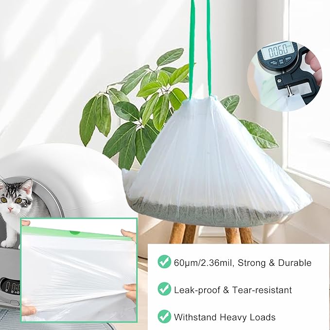 100 Pack Cat Litter Box Liner Bags Compatible with Self-cleaning Cat Litter Box, Thick Heavy Duty Drawstring Automatic Cat Litter Box Waste Drawer Liners-19" x 18"