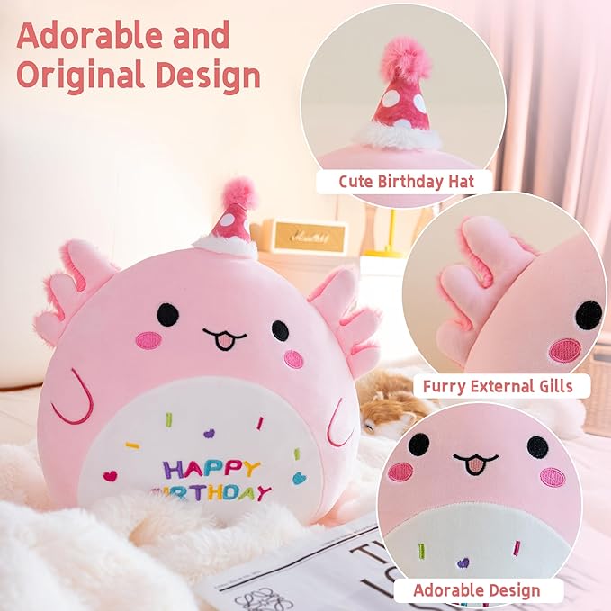 Axolotl Plush Adorable Axolotl Stuffed Animals Soft Birthday Gift Axolotl Plushies Pillow for Kids Boys Girls Pink 8 inch