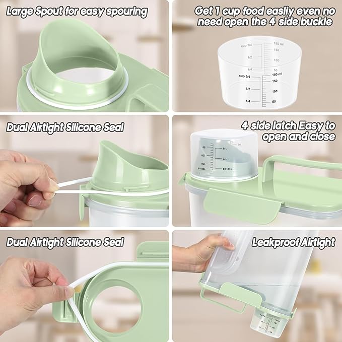 5-7Lbs Dog Food Storage Container with Upgraded Large Nozzle BPA-free, 4 Snap Seals Plastic Pet Food Storage Container with Handles are Easy to Clean and Carry