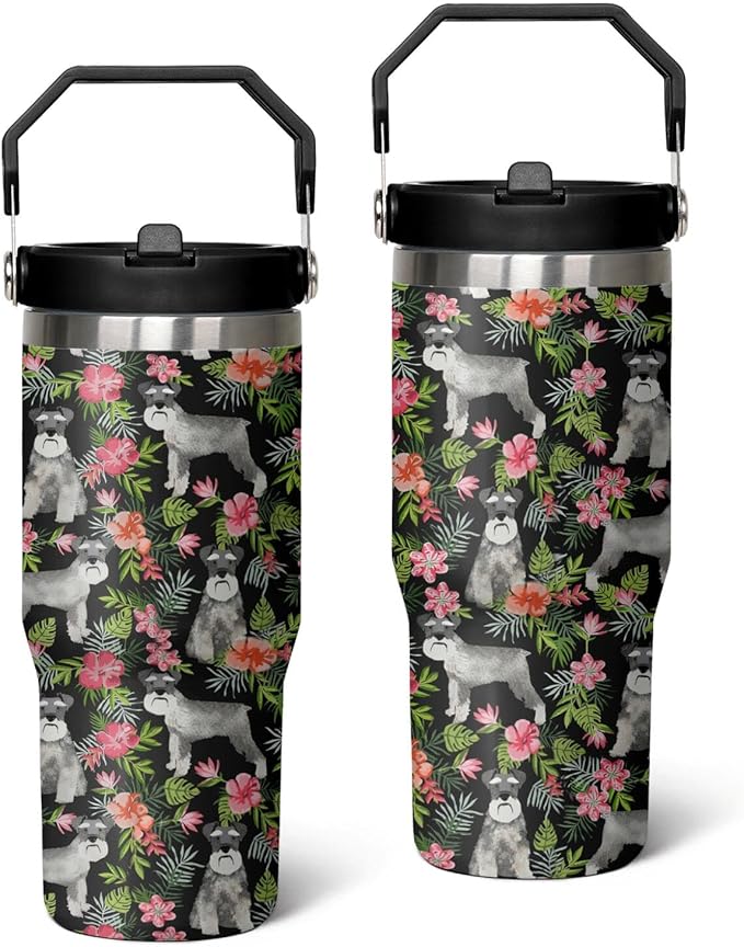 30 Oz Schnauzer Tumbler with Handle and Straw, Dog Mug Insulated Dog Coffee Mug, Double Wall Stainless Steel Schnauzer Coffee Mug, Dog Dad Mug or Dog Mom Tumbler Schnauzer Gifts for Women and Men