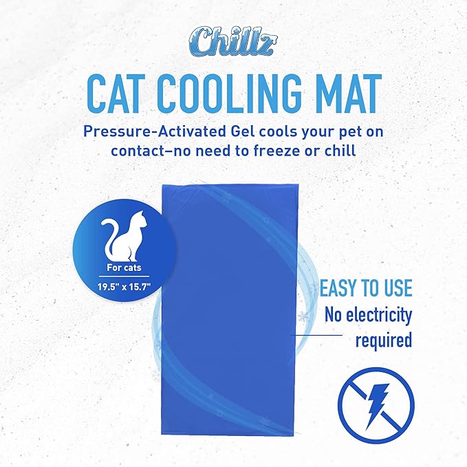 CHILLZ Cat Cooling Mat, Medium Size - Pressure Activated Cat Cooling Pad, Ideal for Summer - Non-Toxic Pet Cooling Mat for Cats, Self Cooling Gel Pad - No Water or Electricity Needed - 20" x 16"
