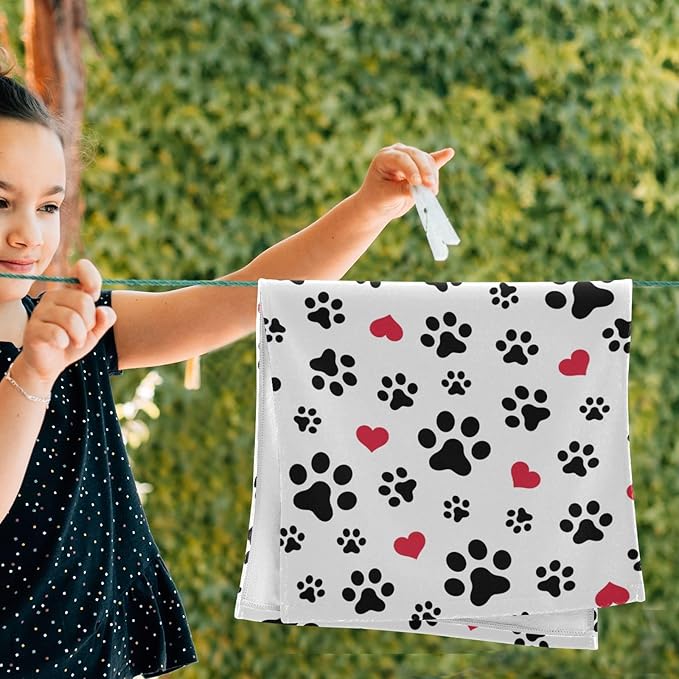 2 Pack Black White Hand Towels for Bathroom,Soft Absorbent Funny Animal Dog Cat Pet Paw Footprint Red Love Heart Kitchen Towels,Decorative Guest Bathroom Towels for Face,Shower,Gym 14"x28"