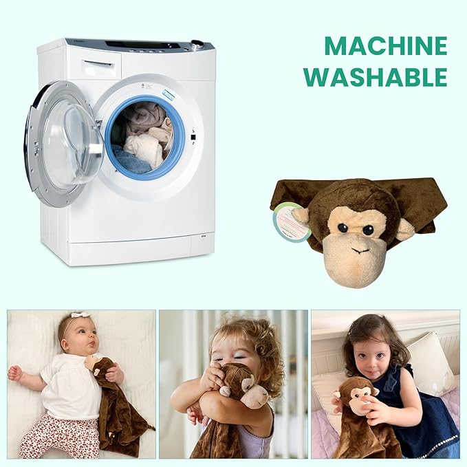 Baby Security Blanket - 18" Tall Soft Fleece Baby Blanky for Boys & Girls – Baby Soothing Blanket with Plush Stuffed Animal - Monkey