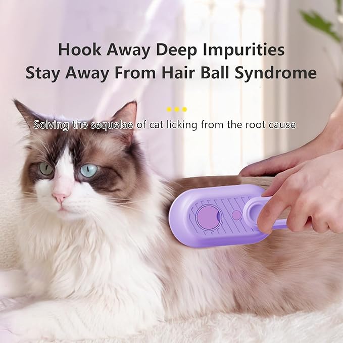 2 Pcs Cat Steam Brush,3 In 1 Spray Pet Grooming Brush,Water Brush for Cats Dogs,Upgraded Steamy Silicone Massage Grooming Brush,Pet Spray Hair Removal Comb,Anti-Static Steam Dog Brush(Purple & White)
