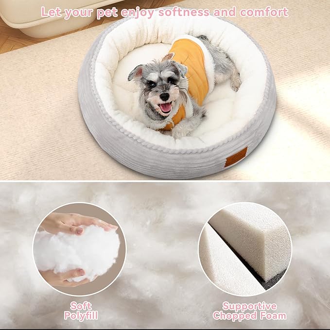 30in Round Cat Dog Bed for Large Medium Small Dogs Cats, Machine Washable Sleeping Sofa, Non-Slip Bottom Breathable Soft Calming Pet Cuddler for Indoor/Outdoor/Car/Cage, Light Grey