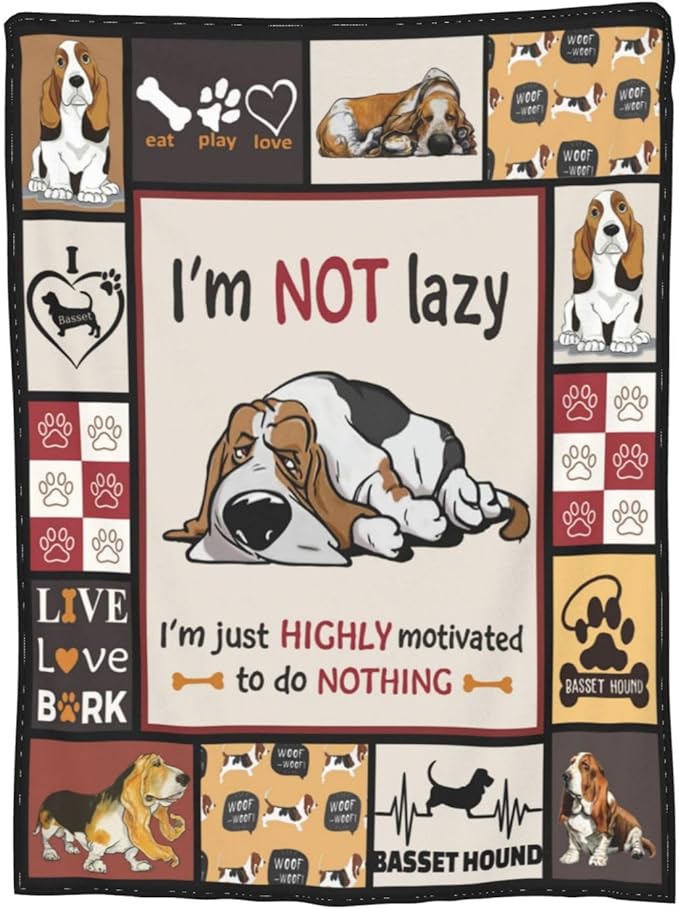 Basset Hound Dog Blanket Dog Decor Throw Blanket Super Warm Soft Plush Lightweight Fleece Flannel Cute Animal Blanket Gifts for Girls Baby Kids Women Boys for Winter Couch Bedding 50"X60"