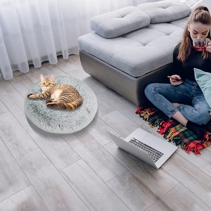Nisrada Cat Beds for Indoor Cats,20 Inch Dog Bed for Small Melium Large Dogs, Washable-Round Pet Bed for Puppy and Kitten with Slip-Resistant Bottom