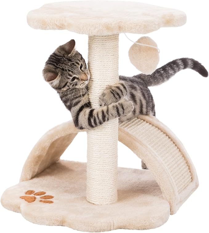 TRIXIE Vitoria 16.9-in Cat Tree for Kittens, Kitty Scratching Post, Sisal Covered Scratcher, Dangling Cat Toy, Beige