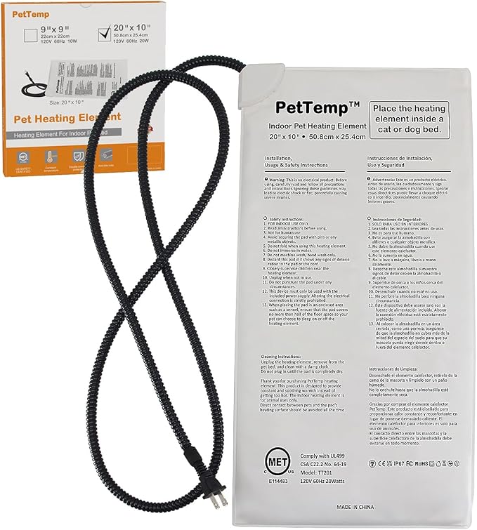 Pet Bed Warmer, Compact Heating Pad Insert for Cat Dog Beds, Turn Any Pet Bed Into a Heated Pet Bed, Waterproof Heated Bed Mat with Chew-Resistant Cord, Safe and Warm (L:20' x 10'')