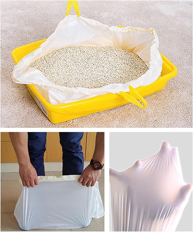 60 Count Cat Drawstring Litter Box Liners 26.6 * 16.7 inches 2 Mils Heavy Duty Leak-proof Cat Poop Bags Extra Durable Cat Litter Box Replacement Waste Bags for Self-Cleaning Litter Box