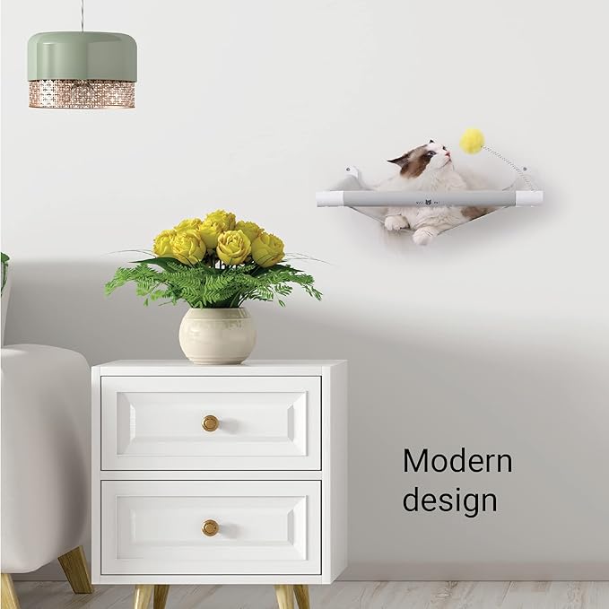 SVD.PET Cat Hammock Wall Mounted with Cat Toy, Soft Padded & Comfortable Cover Premium Cat Furniture. Modern Design Cat Shelf. Supports up to 40 lbs (Comfy Plus, White)