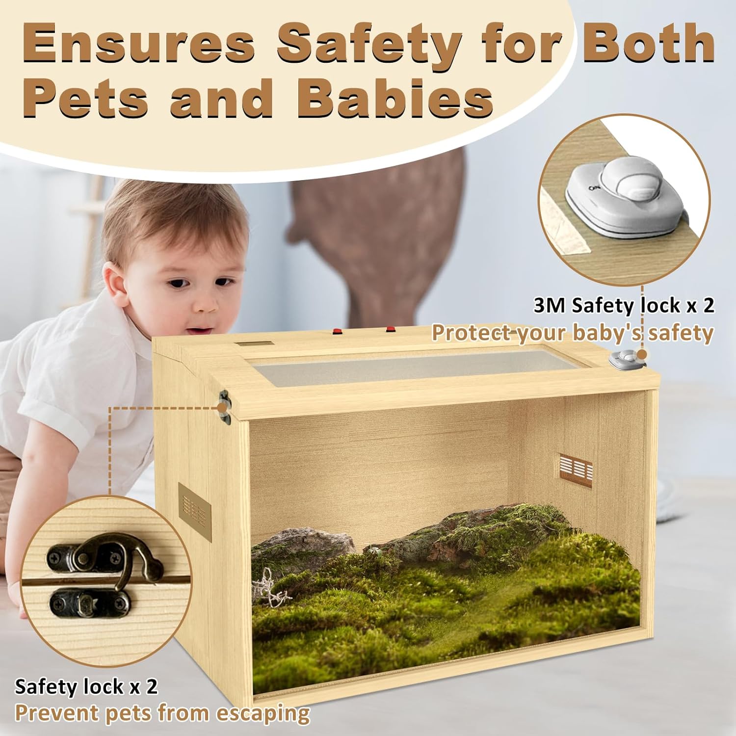 26 Gallon Bearded Dragon & Lizard Tank, Lockable Reptile Terrarium - Large Snake & Leopard Gecko Enclosure with Openable Roof Door (Wooden, 24" L x 16" W x 16" H)