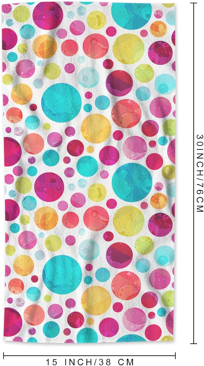 AOYEGO Circle Hand Towel Retro Art Colorful Circles Lollipop Candy Doodle Polka Dot Decorative Soft Highly Absorbent Bath Towels Home Hotel Spa Bathroom Towel 15x30 Inch