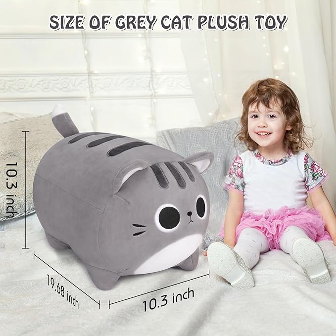 Auspicious beginning Grey Cat Plush Toy-20'' Cat Stuffed Animal, Kawaii Cat Plush Pillow Cat Plushie Soft Cat Sofa Pillow, Stuffed Cat Toys Room Decoration Birthday Gifts for Kids Girls Boys