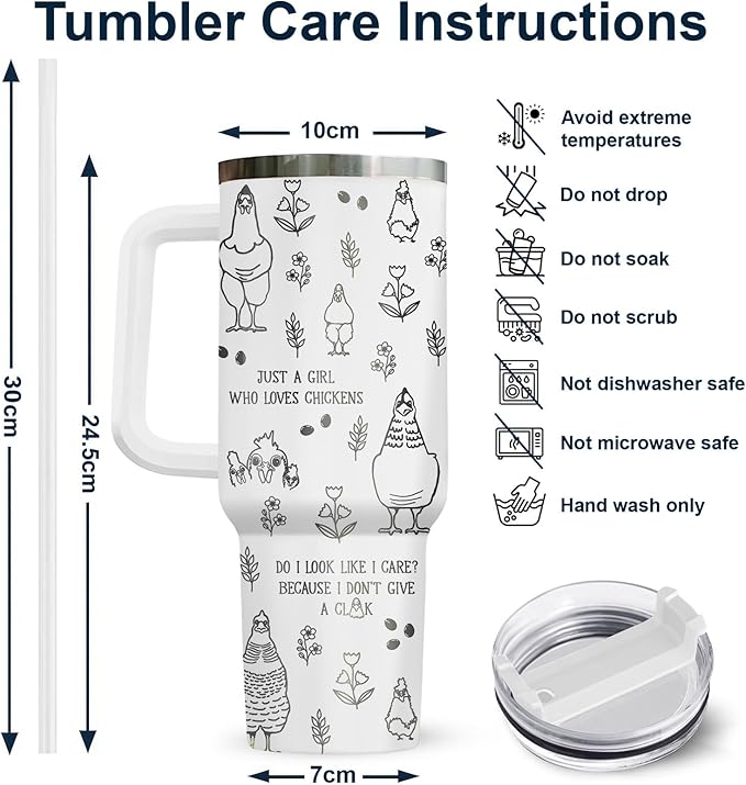 34HD Just A Girl Who Loves Chickens Tumbler with Lid & Straw, 40oz Vacuum Insulated Farmer Mug, Gifts for Chicken Lady Women Farmer, Chicken Lover Gifts for Birthday Christmas Mothers Day