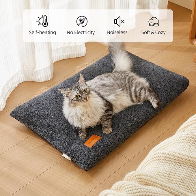 Self Warming Cat Bed Self Heating Cat Pad 29 x 19 inch Thermal Pet mat for Indoor Outdoor Pets Double Filled Cat Mat with Washable Removable Cover Non-Slip Bottom (Dark Gray)