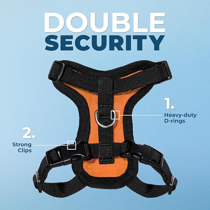 Voyager Step-in Lock Adjustable Cat Harness w. Cat Leash Combo Set with Neoprene Handle 5ft - Supports Small, Medium and Large Breed Cats by Best Pet Supplies - Orange/Black Trim, XXS