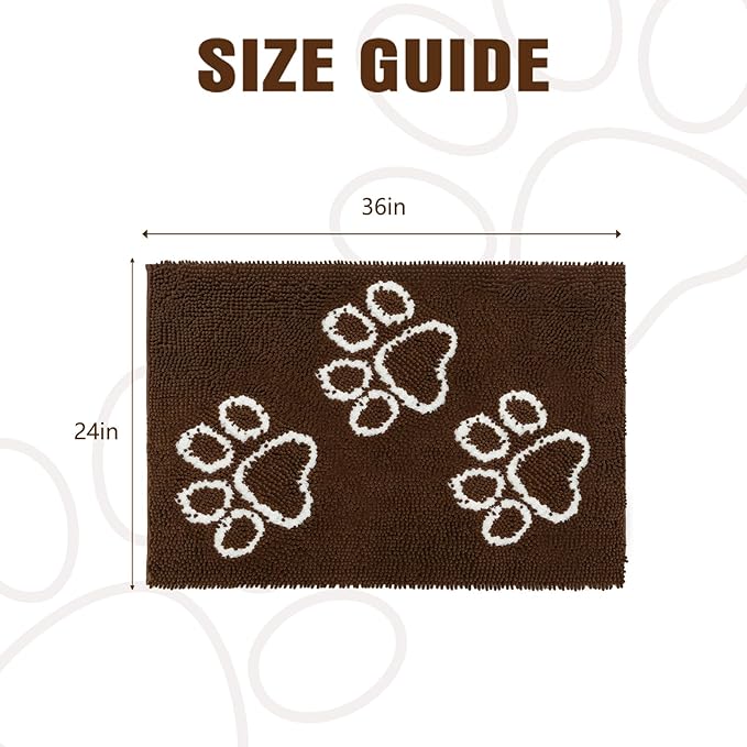 EXPAWLORER Dog Door Mat for Muddy Paws - Highly Absorbent Microfiber Dog Rug, Soft Chenille Dog Runner Rug Indoor Outdoor Floor, Non-Slip Large Pet Paw Cleaning Washable Mud Mat for Bathroom, Brown