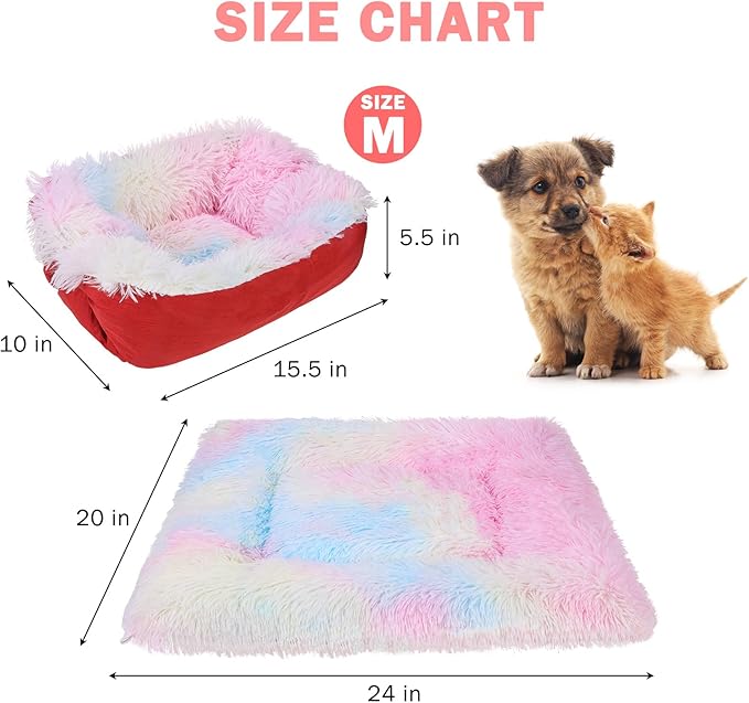 SCENEREAL Self Warming Cat Bed, Heated Cat Bed Mat for Cats Small Dogs, 2 in 1 Soft Plush, Washable Pet Pad for Indoor Outdoor Kitten Puppy, Colorful 24" x 20"