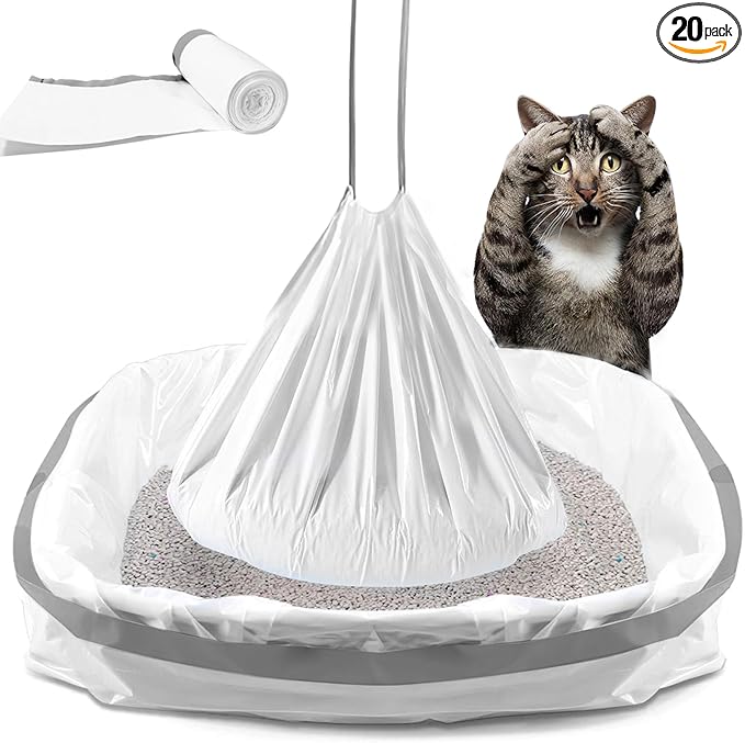 20 Count Cat Litter Box Liners, 21" x 11" Cat Litter Bags Compatible with Automatic Self-Cleaning Robot Thick Heavy Duty Drawstring Replacement Litter Box Liners
