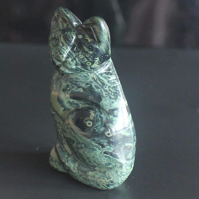 2'' Hand Carved Mixed gemstom cat Figurine Animal Carving (kambaba Jasper)