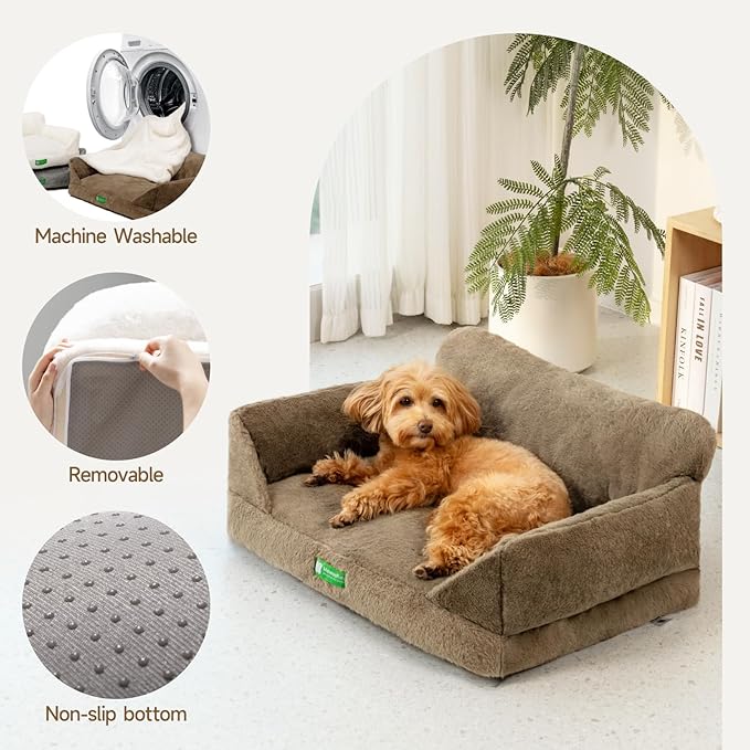 MEWOOFUN Cute Cat Couch Bed, Washable Cat Sofa Beds for Indoor Cats, Supportive Dog Couch Bed for Small Dogs with Non-Slip Bottom, Fluffy Cat Chair for Cats and Small Pets (Brown, M)