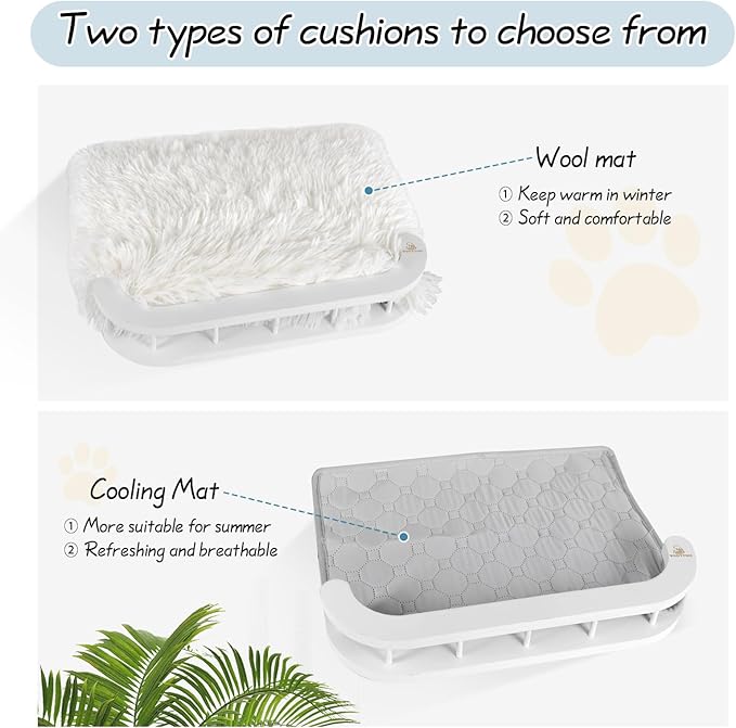 Cat Wall Shelves with Cooling Mat and Plush Cushion, Cat Shelves and Perches for Wall with 3 Wall Steps, Cat Wall Furniture Cat Climbing Shelf Cat Scratching Post for Sleeping, Playing, Gift for Cat