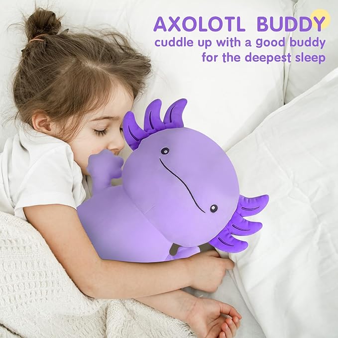 36 inch Cute Giant Purple Axolotl Plush Soft Body Pillow, Large Squishy Plushies Axolotl Stuffed Animals Toy, Gifts for Kids Boys Girls Birthday