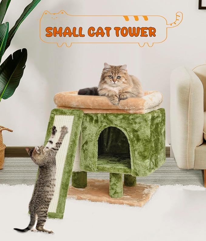 SYANDLVY Small Cat Tree for Indoor Cats, Cat Tower with Scratching Post, Modern Activity House for Large Cats, Condo with Board, Kittens Cave