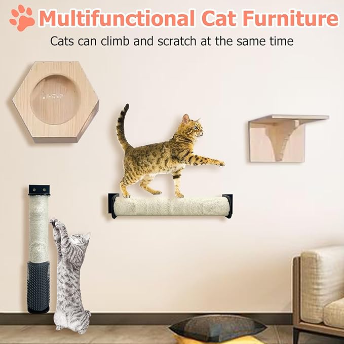 Cat Scratching Post Wall Mounted 2 Pack Cage Mount Cat Scratcher 2-in-1 Natural Sisal Kitty Scratch Posts with Self Groomer Massager for Scratch and Climbing 15.7x2.7in (White)