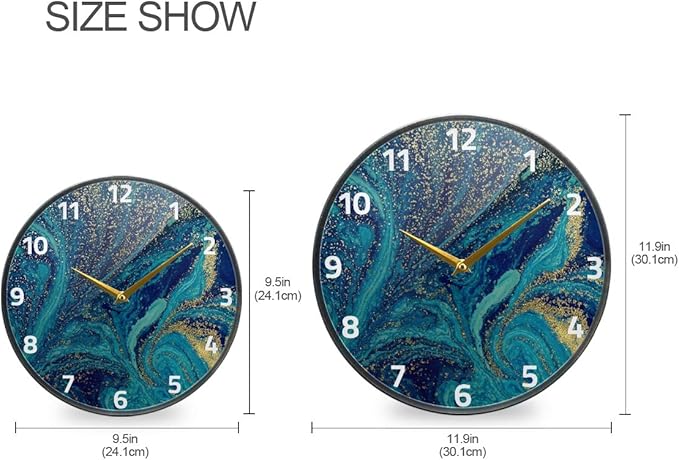 ALAZA Marble Abstract Blue and Gold Wall Clock Battery Operated Silent Non Ticking Clocks for Living Room Decor 12 Inch / 9.5 Inch