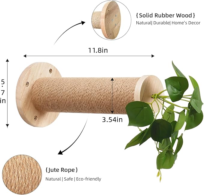 Cat Wall Shelves, 11.8 Inch Cat Wall Steps for Drywall, Cat Wall Furniture, Cat Stairs for Wall Mounted with Jute Scratching Cat Shelf for Most Kitten, Large Cats, 2 of Pack