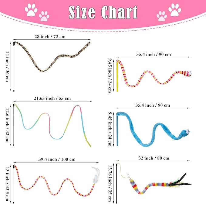 6 Pieces Cat Toys Interactive Cat Wand Toys with Feather and Bell Safe Cat Teaser Catcher Stick Toy Colorful and Sounding Christmas Wand Toys for Cats Kittens Training Pets Exerciser