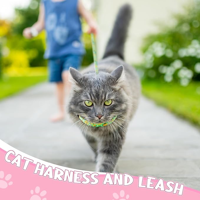 2 Pack Cat Harness and Leash, Escape Proof Adjustable Kitten Harness with Leash Collar, Lightweight Soft and Comfortable, for Small Medium Cat Safe Walking and Travel