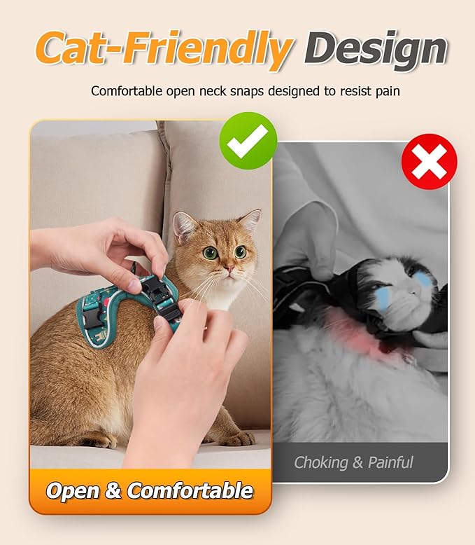 Halypet Cat Harness and Leash Set [MAX Safety 4th-Gen Upgrade] Escape Proof Adjustable Cat Leash Comfortable Soft Vest Easy to Wear Kitten Harness with Reflective Strip for Cats Walking, S Mint Green