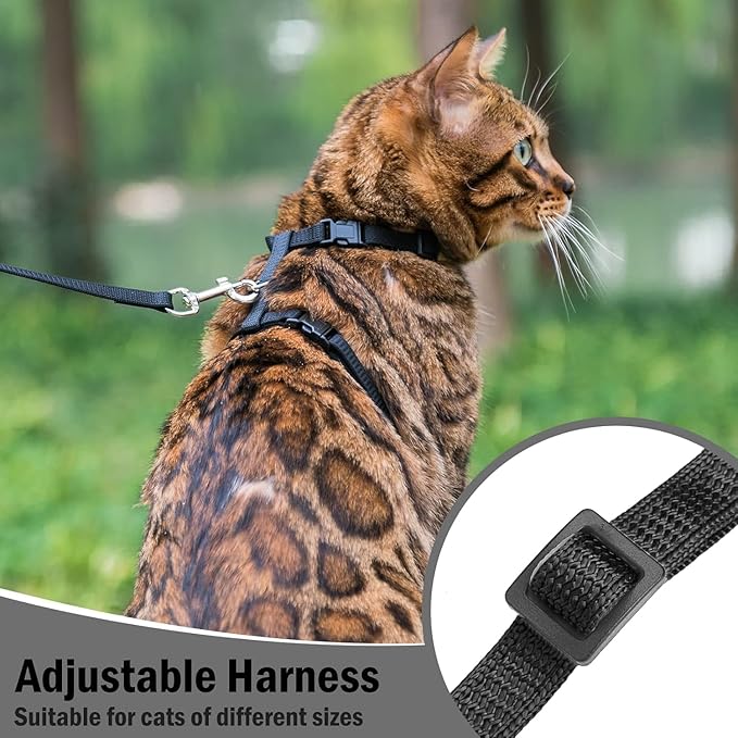 PUPTECK Adjustable Cat Harness and Leash Set Escape Proof Kitten Strap Collar for Walking Travel, Black, M
